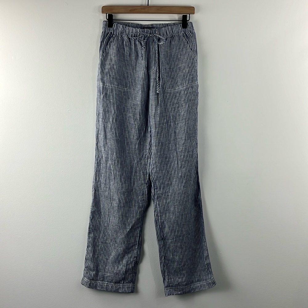 Chelsea & Theodore 100% Linen Striped Elastic Pull On Beachy Pants Womens Size S